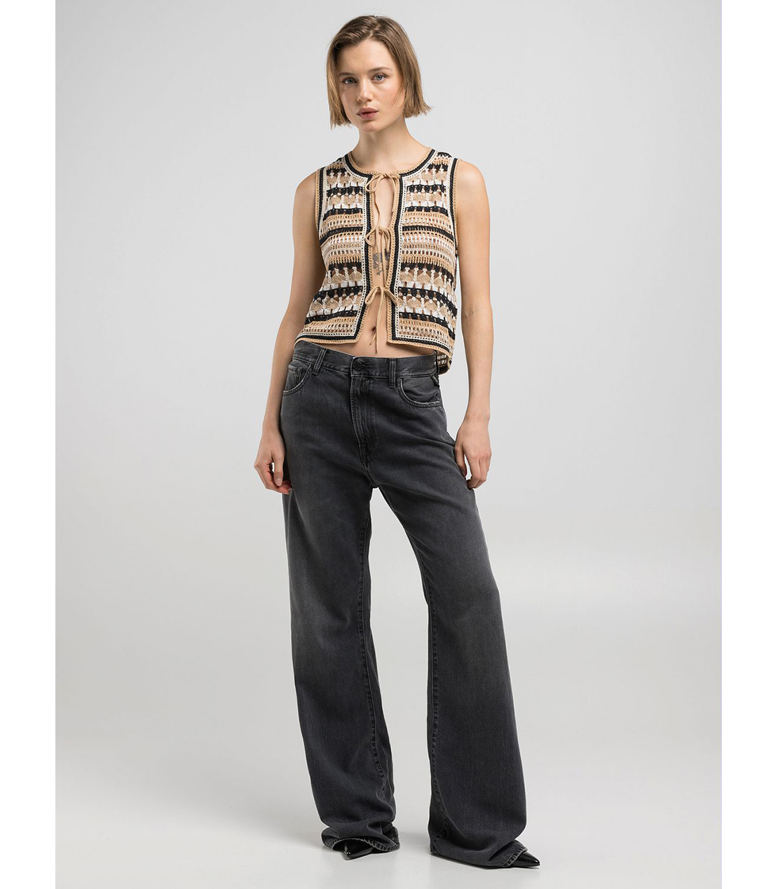 フレアブーツカットBECKAテンセルブラックデニム 詳細画像 オフブラック 4